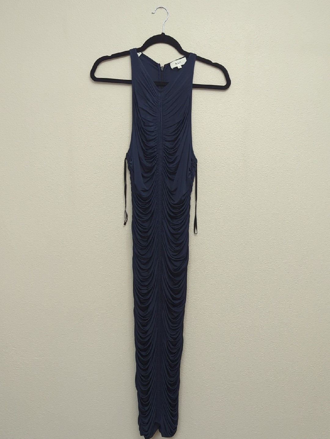 A.L.C. Navy Ruched Sleeveless Maxi Dress Large
